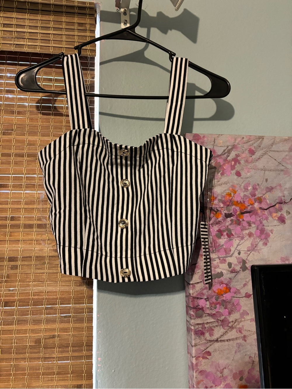 Haute Monde Black & White Striped Button-Front Cropped Tank